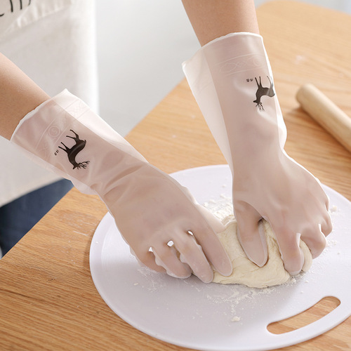 Rubber translucent dishwashing gloves Translucent white waterproof kitchen laundry clothes and dishes plastic cleaning housework gloves