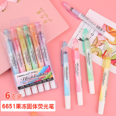 果冻固体画材3色荧光笔 标记笔 创意卡通可爱韩版新款6651-6支装