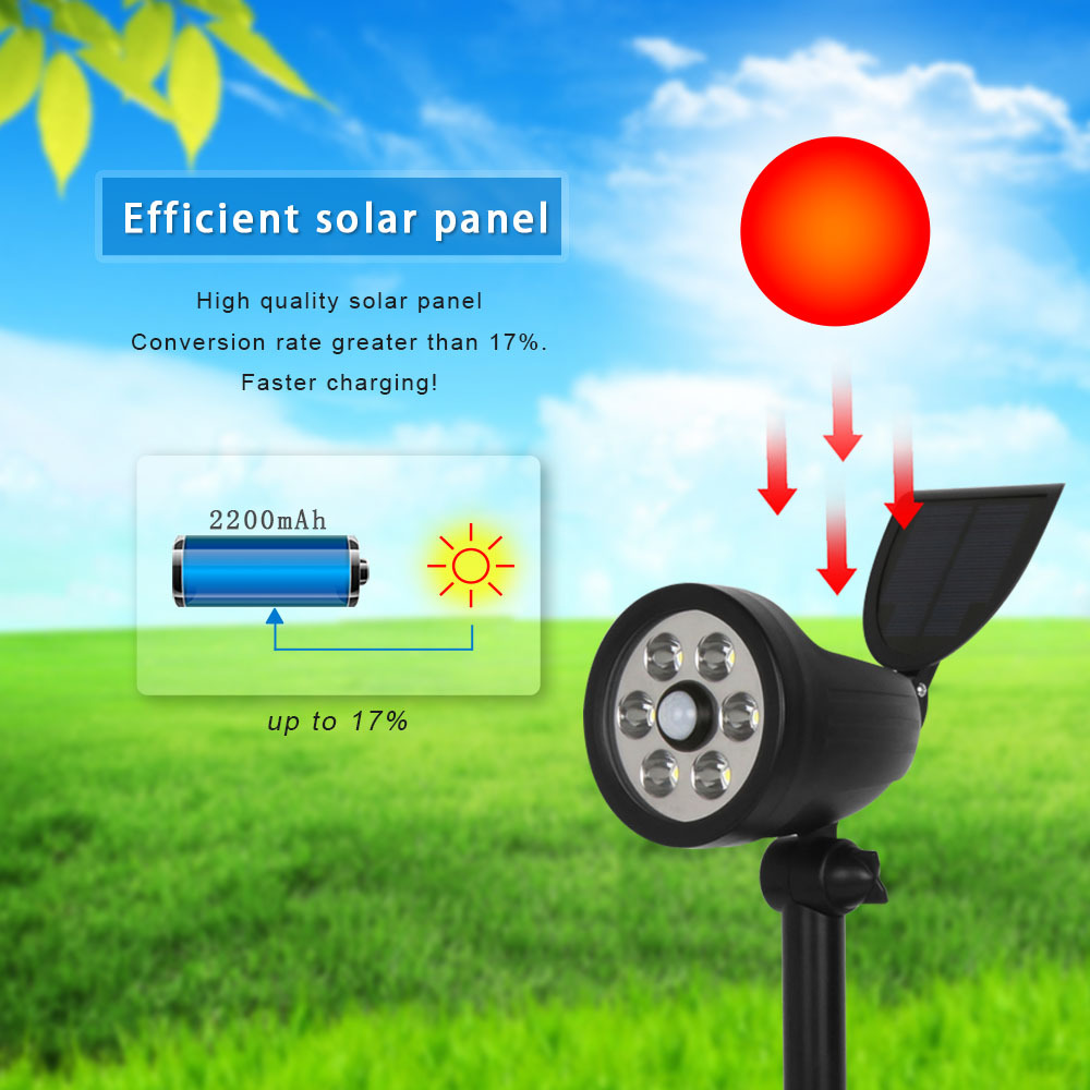 新款太阳能灯6LED人体感应室外防水太阳能旋转翻盖地插草坪花园灯|ru