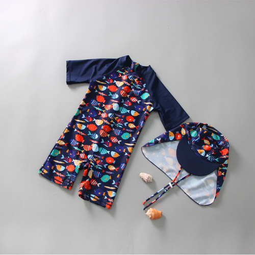 Children's swimsuit boy British warm children's sun protection swimsuit girl baby one-piece baby swimming suit quick-drying
