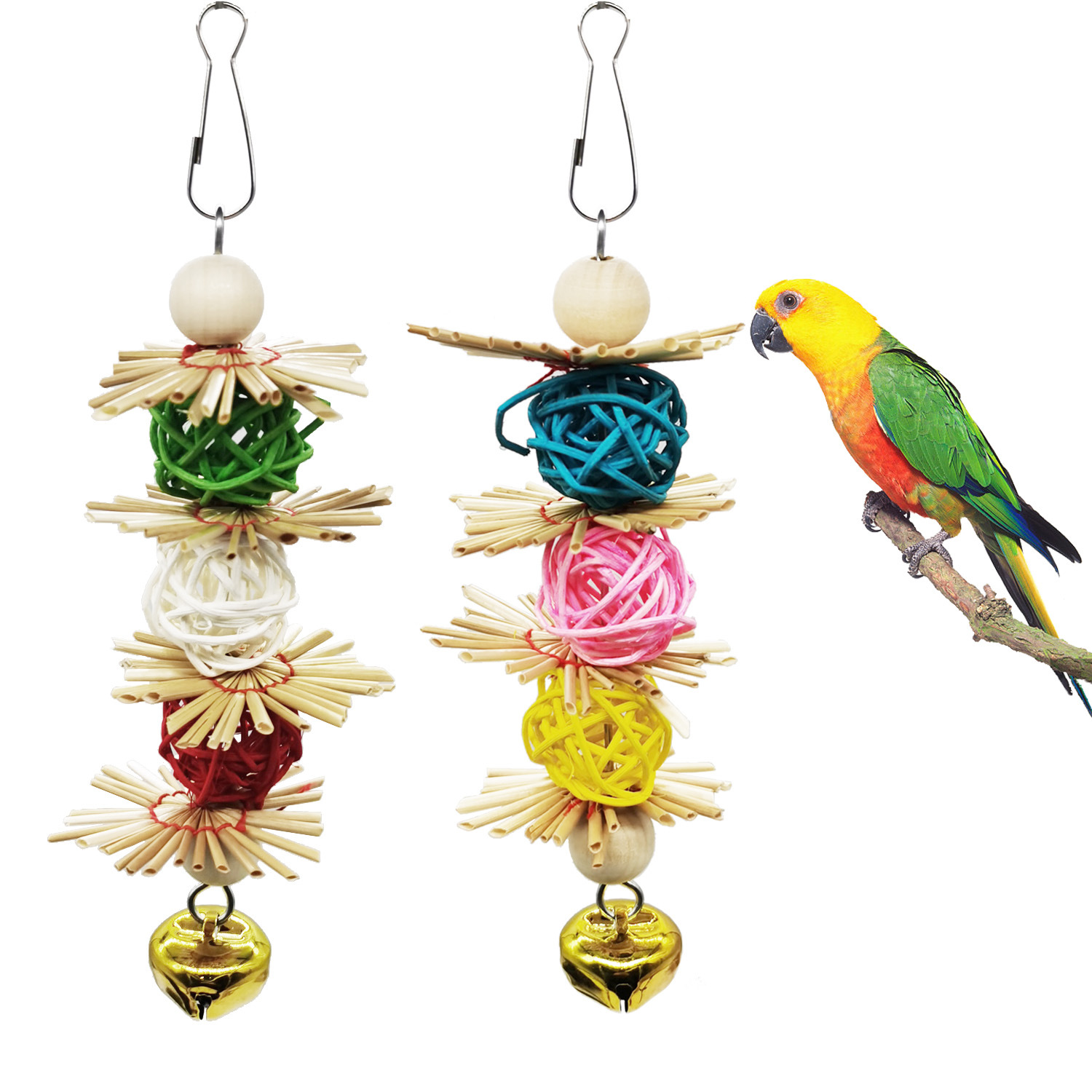 Parrot Toy Bird Toys Grass Sheet Grass Weaving Vine Ball Bell Biting String Distracting Chewing Toy 