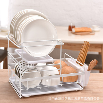 鐵藝廚房瀝水碗碟架 家用晾碗架日式水槽瀝水碗碟架帶托盤 筷子籠