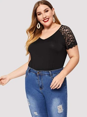 Cross border wish Amazon Ebay AliExpress Europe and America Foreign trade new pattern Women's wear Lace Mosaic Short sleeved shirt