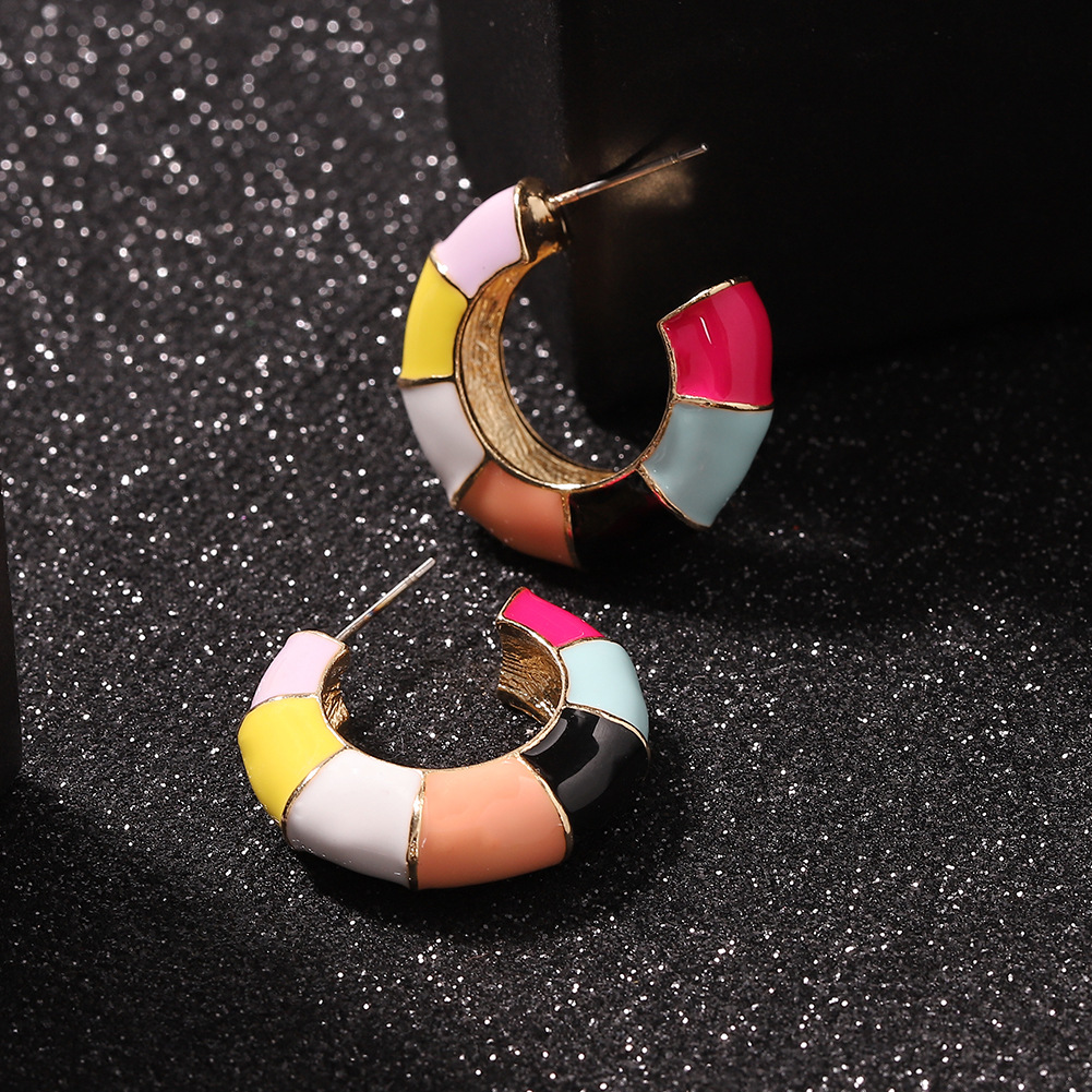 Alloy Oil Drop Earrings Fashion Stitching Color Ear Clip display picture 10