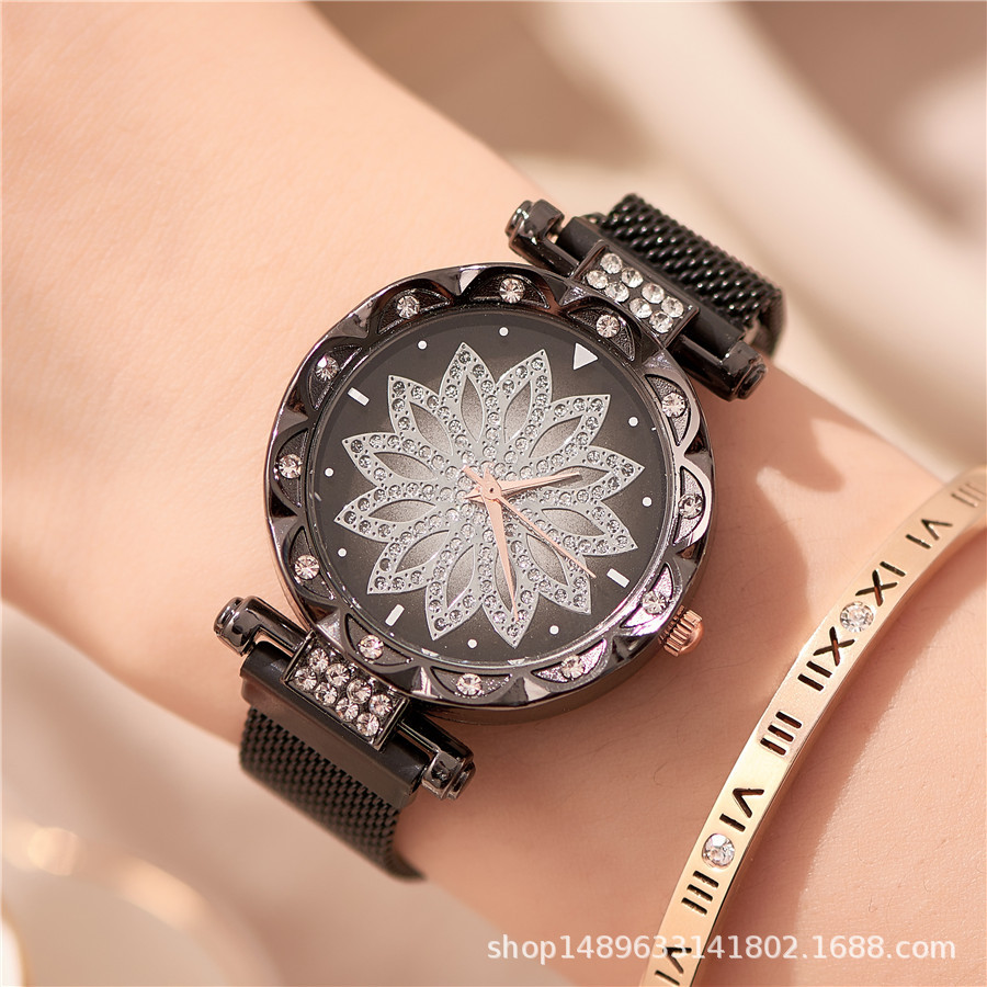 Los Diamantes De Moda Vienen A Trabajar Reloj De Pulsera De Cuarzo Reloj De Cielo Estrellado Reloj Femenino Imán De Magnetita Reloj De Correa De Malla De Milán Mujer display picture 9