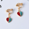 Cute short earrings heart-shaped heart shaped, two-color ear clips, simple and elegant design, no pierced ears