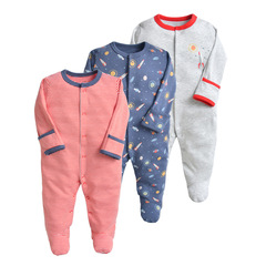 Foreign trade ins aliexpress wish three-piece set of cotton foot-wrapped baby rompers, newborn long-sleeved jumpsuit