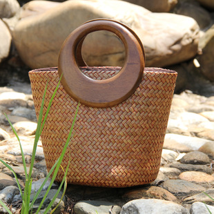 New Style Woven Women's Bag Rattan Straw Bag Casual Vacation Bucket Bag Women's Handbag