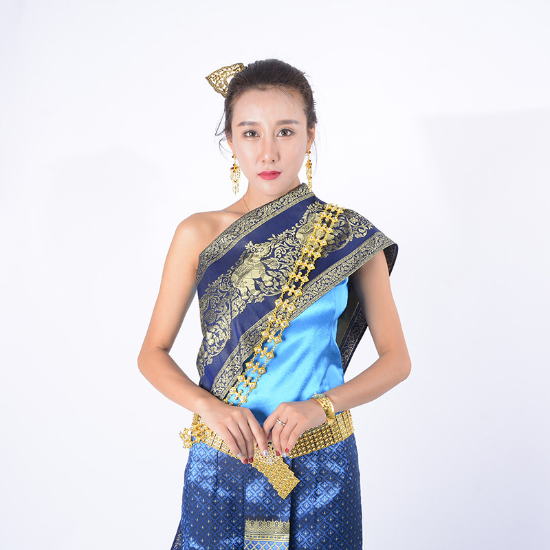 西双版纳泼水节饰品 傣族腰带泰国项链民族特色金属金色腰带套装
