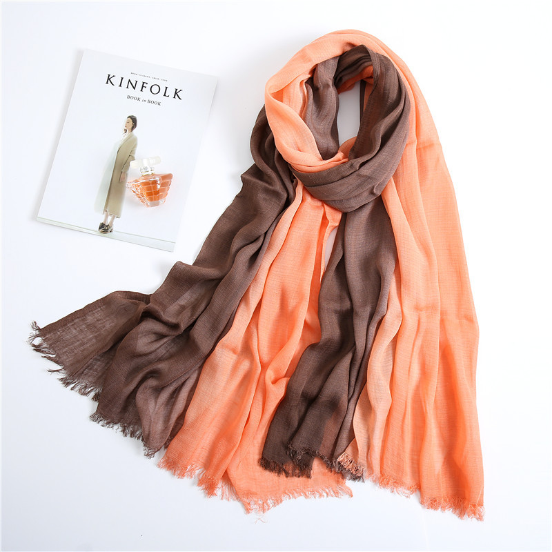 19秋冬棉麻双色围巾女 韩版时尚围脖百搭披肩沙滩巾丝巾厂家直销|ms