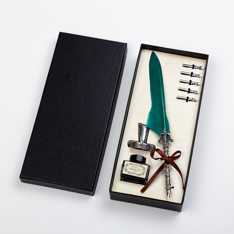 欧美复古羽毛笔套装新款羽毛笔蘸水笔套装创意礼品企业礼品定制