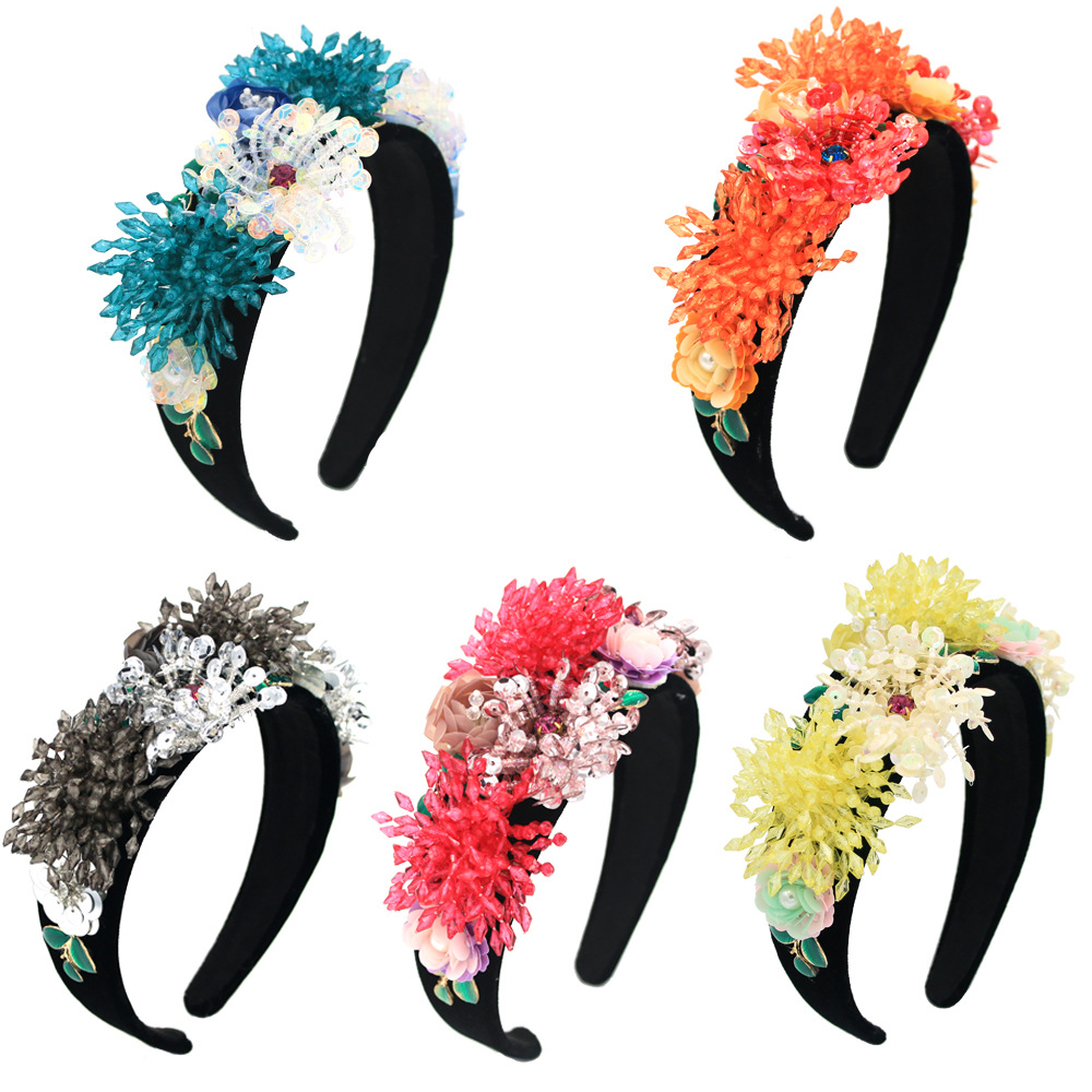 Baroque Crystal Flower Exaggerated Headband Color Geometric Flower Ball Headband Nihaojewelry Wholesale display picture 1