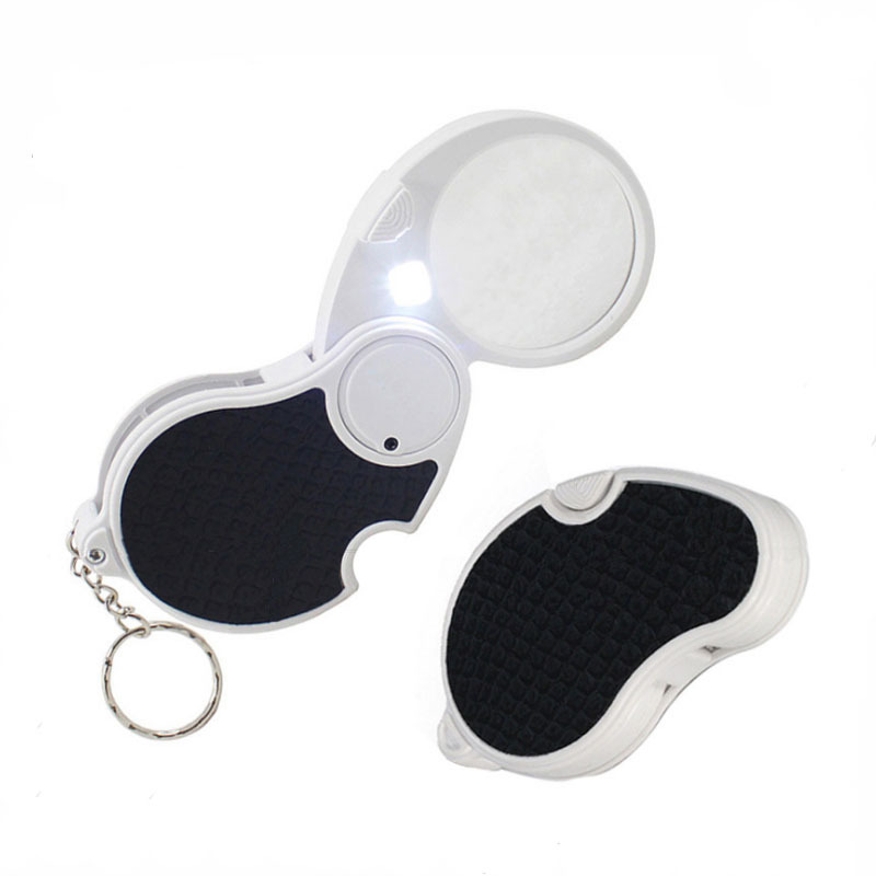 25mm镜面带钥匙扣带灯 45倍高清阅读 折叠便携式放大镜 厂家批发