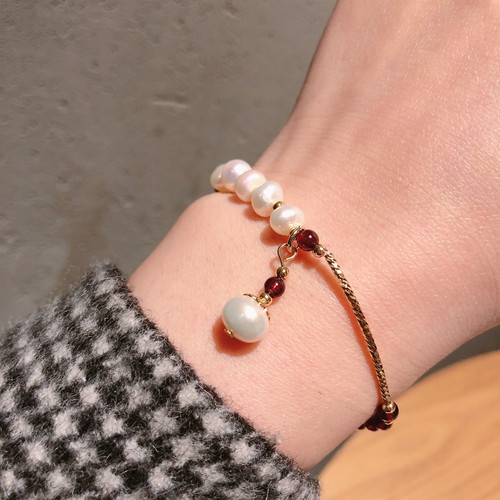 Korean-style irregular baroque freshwater pearl pomegranate stone simple bracelet necklace accessory