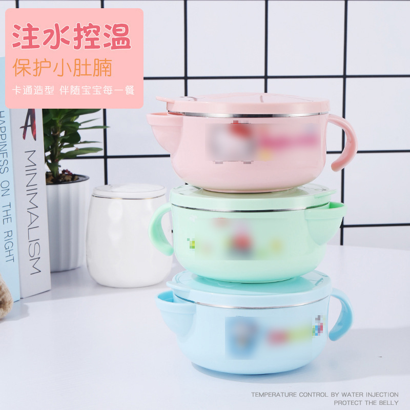 Cartoon Cute Water Injection Insulation Bowl Student Dormitory Stainless Steel Liner Lunch Box Constant Temperature Lid Children's Lunch Box
