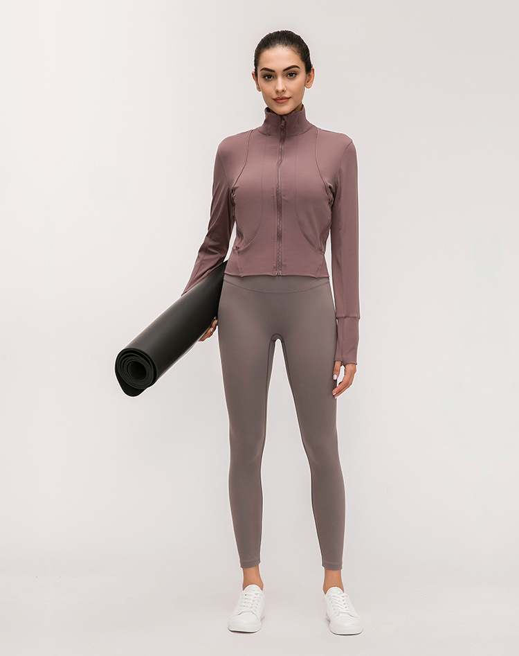 Women's standing collar sports jacket with long sleeve Yoga coat