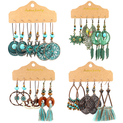 Factory direct selling earrings 3-piece cross-border European and American fashion jewelry combination set irregular earrings tassel earrings