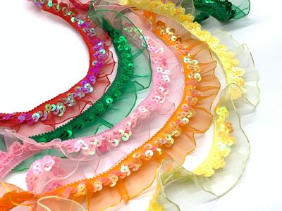 2.5CM木耳褶皱亮片蕾丝花边网纱蕾丝服装窗帘装饰花边现货12码/卡