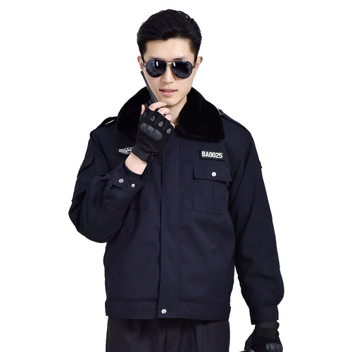 Black winter security uniform, cotton-padded duty uniform, cold-proof cotton workwear, men's winter uniform