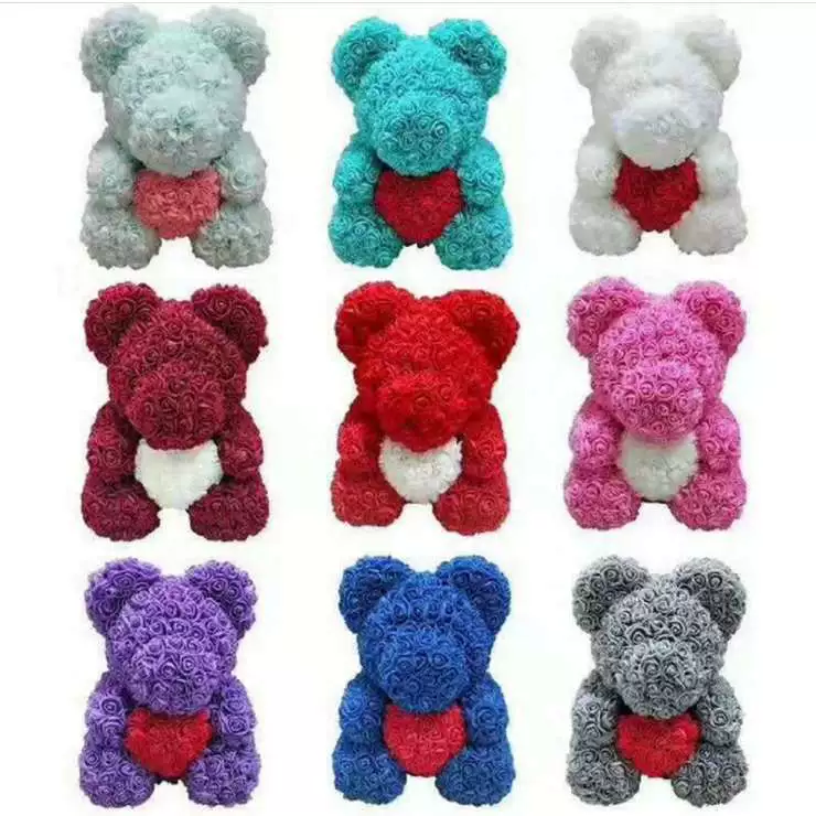 Rose bear foam eternal roses, decorative teddy gift, foam‑rose bear, sizes 23×16–70×55 cm