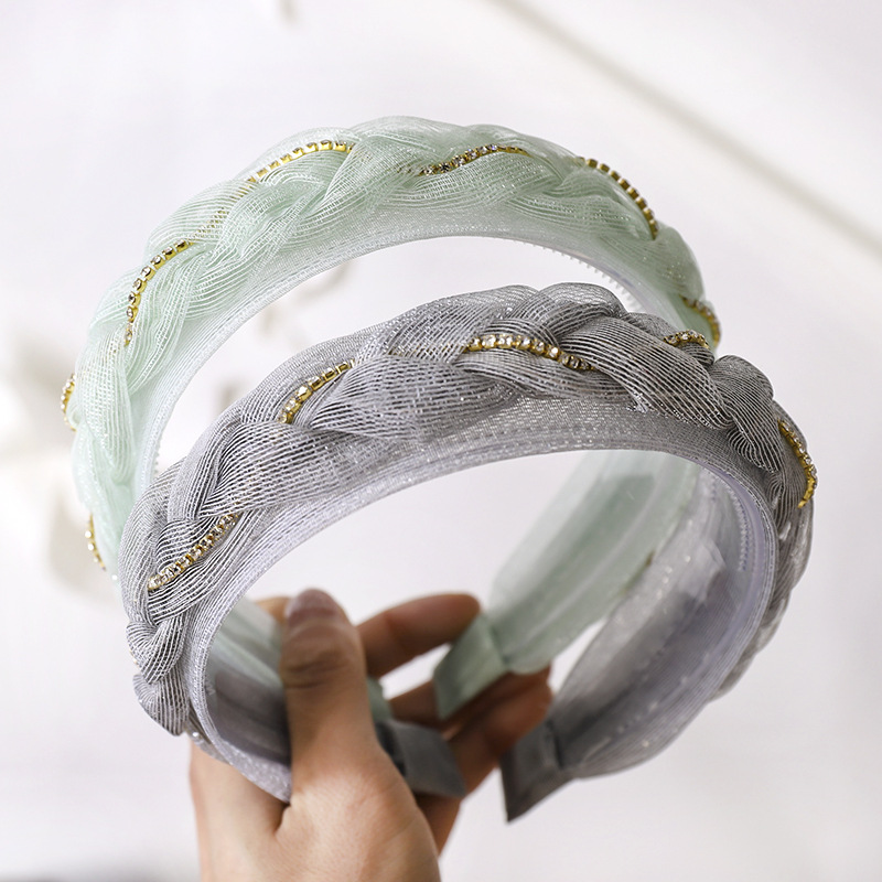 Korea Rhinestone Twist Braid Headband Pearlescent Organza Lace Headband Fabric Hairpin wholesale nihaojewelrypicture3