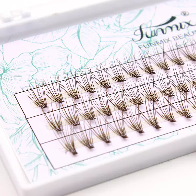 FUNMIX 焦糖色 棕色0.07一簇10根朵毛咖啡色假睫毛浓密款嫁接睫毛