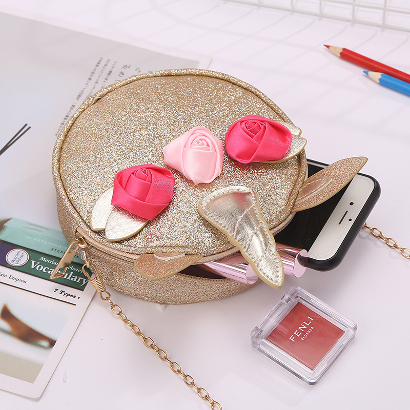 Cadena cross body bolsa redonda unicornio flor un hombro cross body bolsa cremallera cartoon cute detail image 7