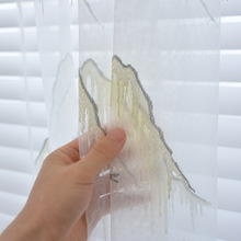 布艺刺绣新中式窗帘窗纱中国风纱帘高山流水绣花客厅中国风新款