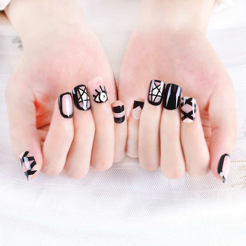 指甲片成品24片假美甲贴片法式日系短款自由可拆卸可反复使用学生|ms