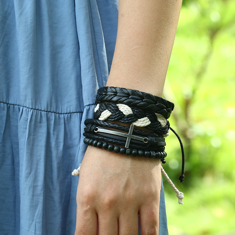 Combination leather suit menu0027s bracelet vintage woven diy hemp rope bracelet