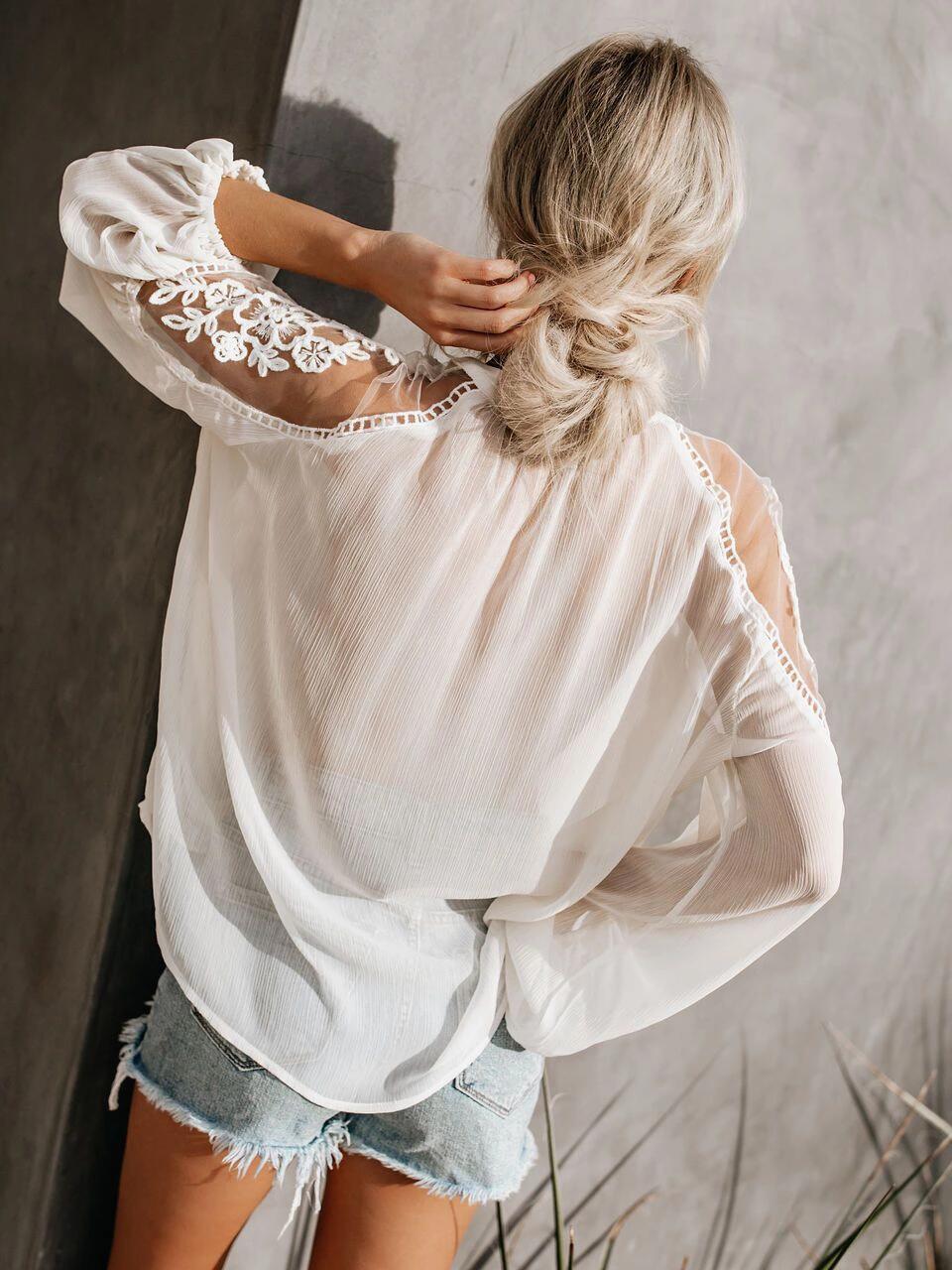 Batwing Sleeve Sleeve Type Cotton Fabric Type Regular Top Length Wholesale Women'S Streetwear Solid Color Long Sleeve Blouses