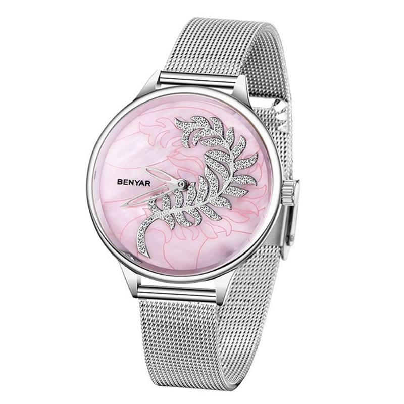 Benyar binya nueva moda patrón dial reloj de cuarzo para mujer movimiento importado Correa reloj de mujer 5157L
