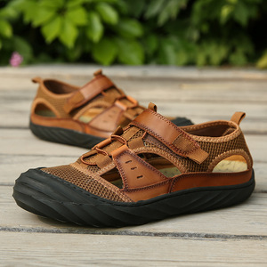 ស្បែកជើងបុរស Men Casual Sandals Top Layer Cowhide Shoes PZ537216