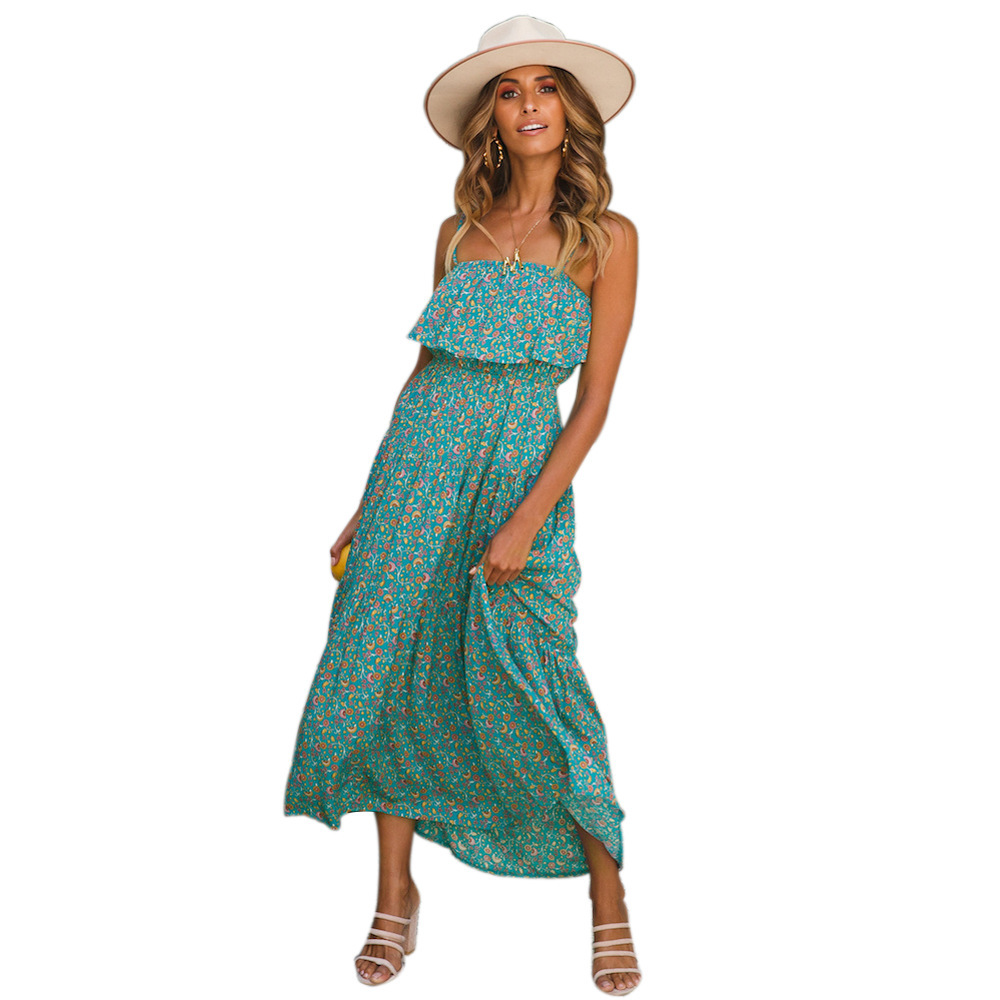 Vestido estampado bohemio con volantes y volantes grandes NSYD6027