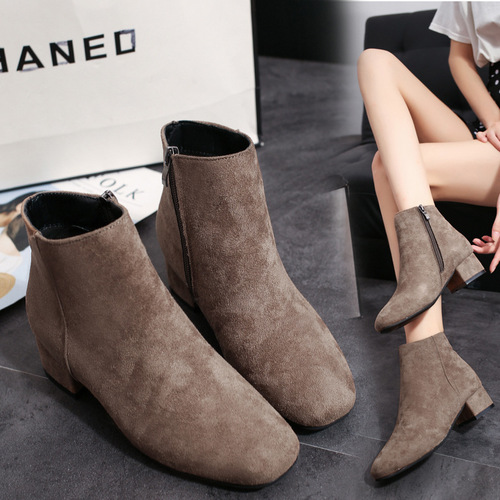 2019 Autumn and Winter New Korean Version Mid-Heel Thick Heel Velvet Women's Short Boots Fashion Side Zipper Martin Boots Fashion Women's Boots 