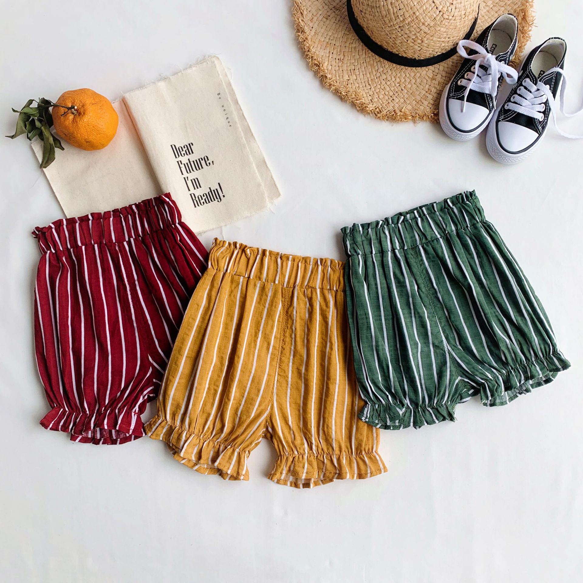 2019 summer new pattern Korean Fan Wild section girl stripe pure cotton shorts Bud Lotus leaf children Mosquito control