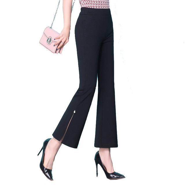 Micro flared pants women’s new fall 2019 high waist sagging thin suit casual pants black split cropped pants children