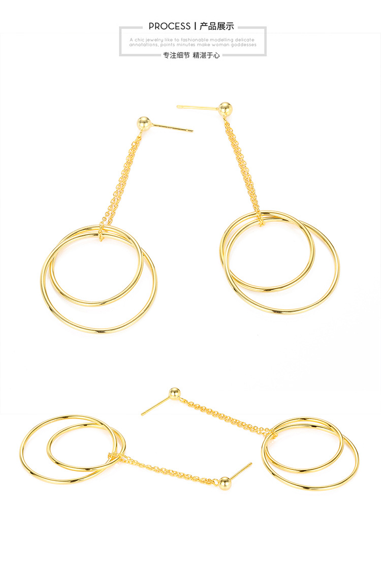 New Exaggerated Double Ring Fashion 925 Silver Gold Long Earrings For Women Wholesale display picture 3