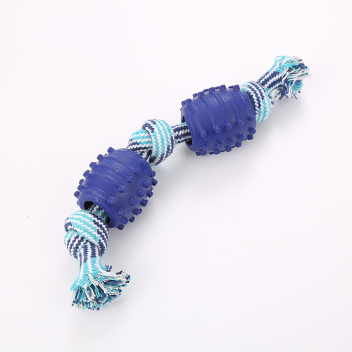 Double Knot Cotton Rope with TPR Ball Dog Toy Teething Toy Pet Teeth Cleaning Toy Factory Wholesale Cross Border
