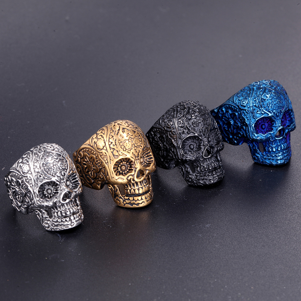 Wholesale Retro Punk Skull Titanium Steel Rings display picture 1