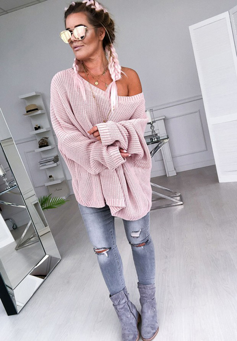 new casual loose solid color long-sleeved sweater  NSLK11369