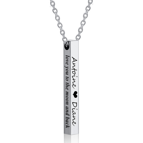 Personalized simple and fashionable lettering pendant long necklace Stainless steel cylinder rectangular laserable Logo necklace