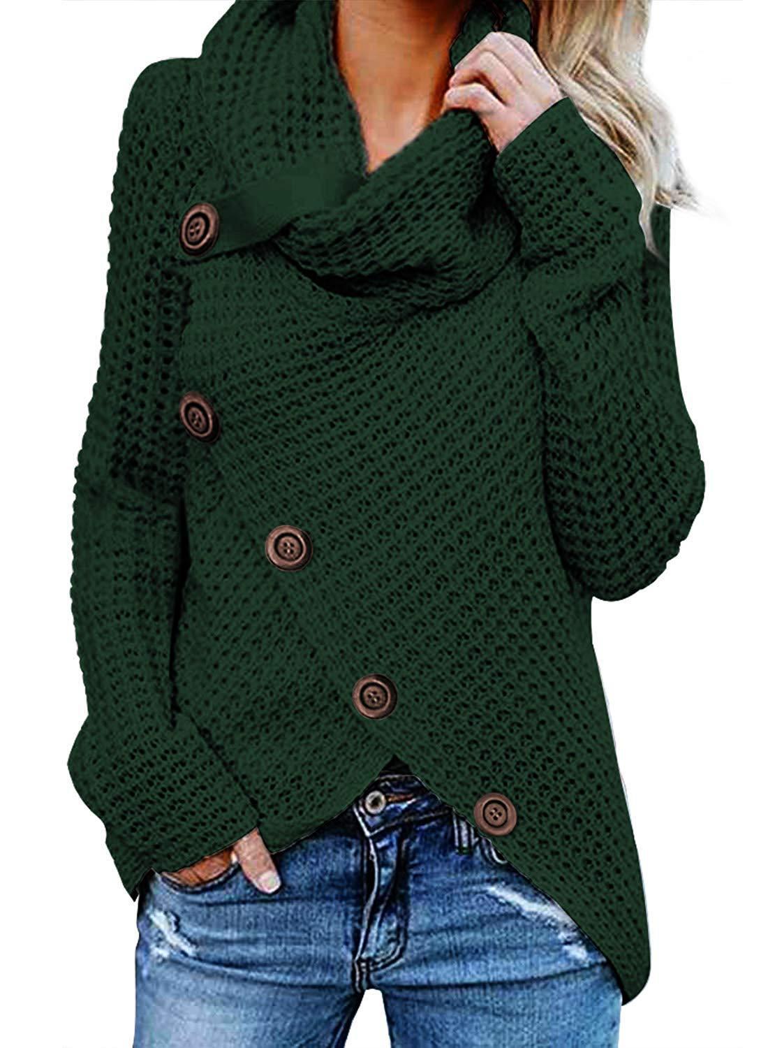 Ropa de punto de manga larga europea y americana eBay Amazon nuevo jersey de cuello alto de cinco botones de color sólido suéter de las mujeres