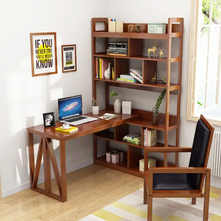 Extending solid wood desk turning corner computer desk household bookcase combination student writing desk children's learning table