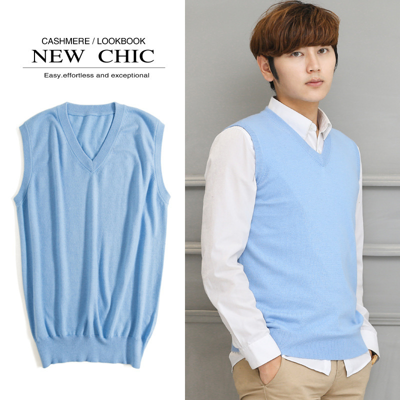 2023 Autumn and Winter Men's V Neck Large Size Solid Color Sweater Vest Pullover Knitted Vest Sleeveless Slim Sweater Waistcoat