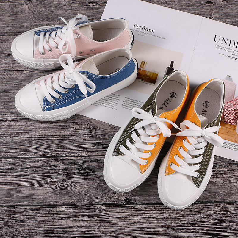 一件代发2019新款夏季女鞋小白鞋帆布鞋女拼色款版休闲鞋子女学生|ms