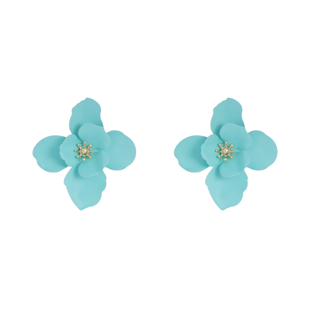 New Fashion Double Petal Alloy Earrings Pop Fluorescent Earrings Wholesale display picture 8