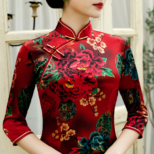 Chinese Dresses Qipao for women robe chinoise cheongsam Cashmere sleeve long cheongsam large size dress one piece of cheongsam top for women