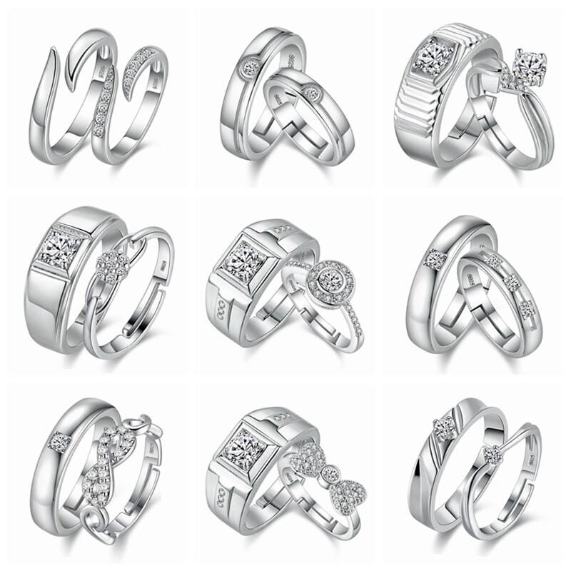 Platinum Plated Diamond Couple Ring Factory Direct Supply Ring Adjustable Couple Ring Six-claw Heart-shaped Ring