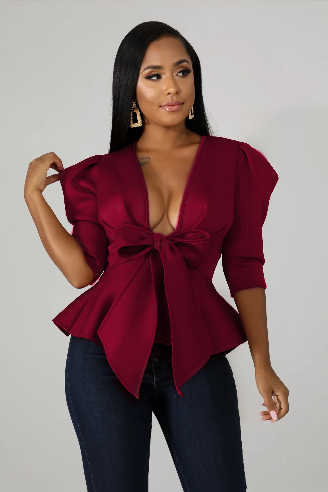 sexy ruffled hem cardigan bandage jacket NSSJW63014